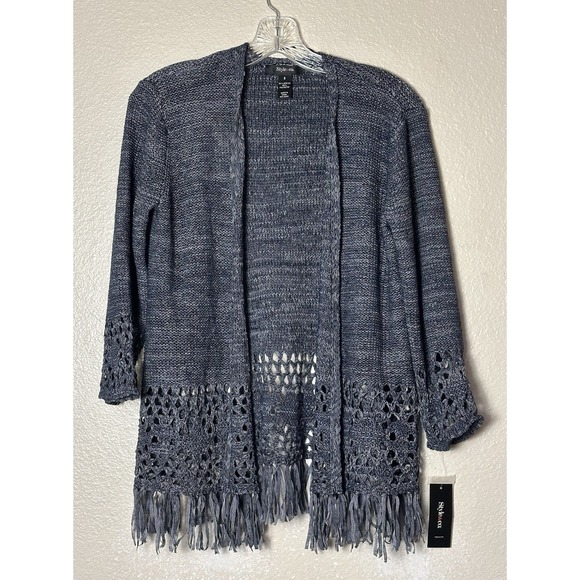 Style & Co. Sweaters - Style & Co Size S Blue Open Front Sweater Cardigan with Fringe